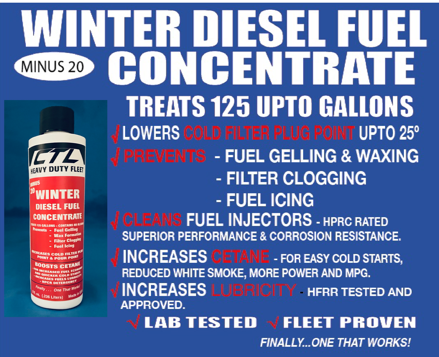 Winter Diesel Concentrate, 8 oz Treats 125 Gallons- Full Treatment